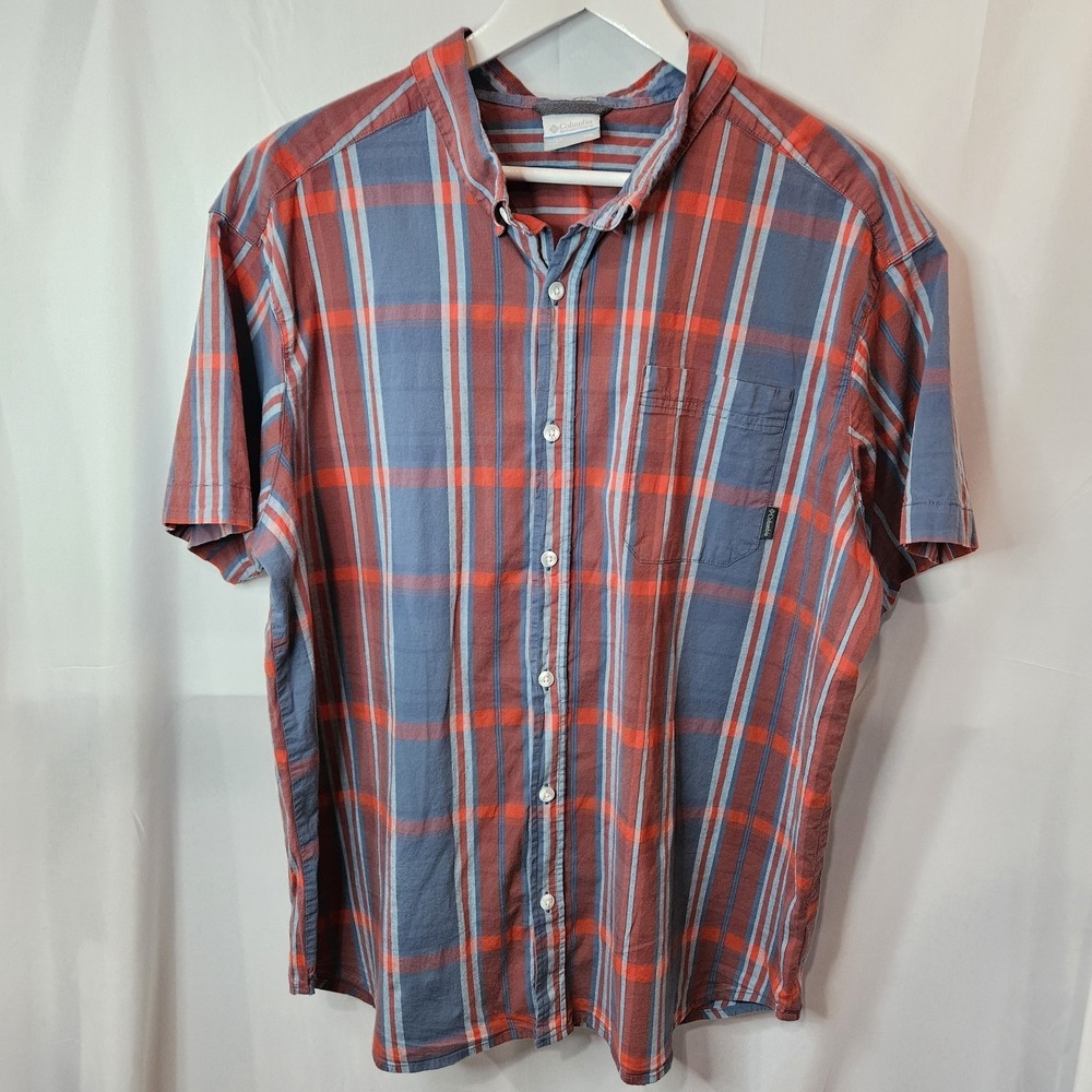Columbia Men's Rapid Rivers II Short Sleeve Shirt Sz XXL Vaca Breathable Red/blu